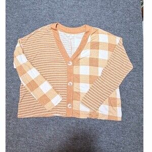 Maurices Cardigan Sweater Womens Size L Beige Patchwork Button Front